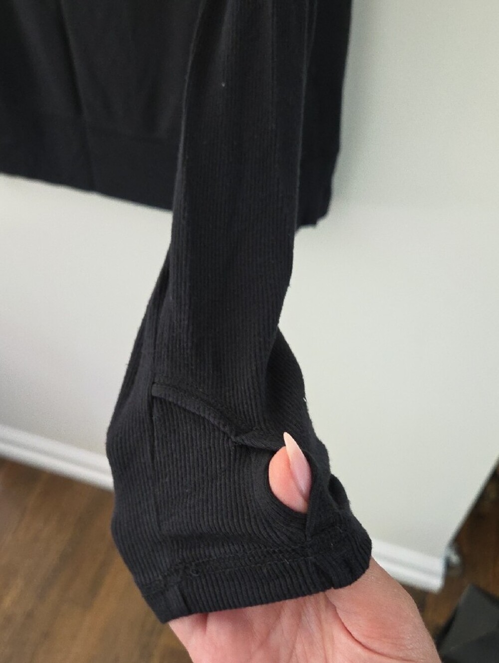 Athleta Black Off Shoulder Long Sleeve Sweater With Thumb Holes - Picture 5 of 6